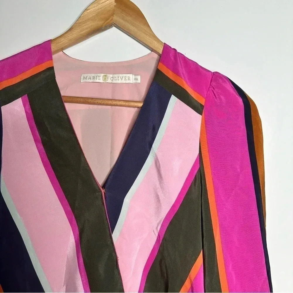 Marie Oliver Stripe Ripley Silk Wrap Blouse Size XXS - Picture 3 of 9